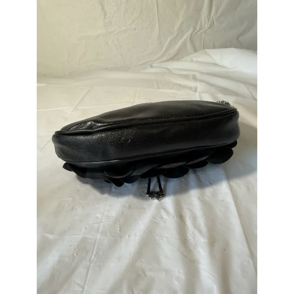 Brighton Rosalie Black Leather Pochettee Handbag Flower baguette